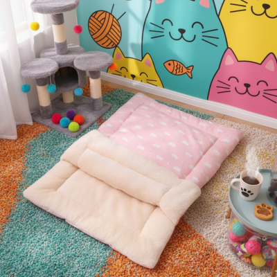 sac de couchage lit pour chat rose