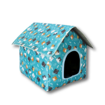 maison pour chat design pliable bleu