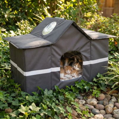 maison pour chat isolée maman et chatons