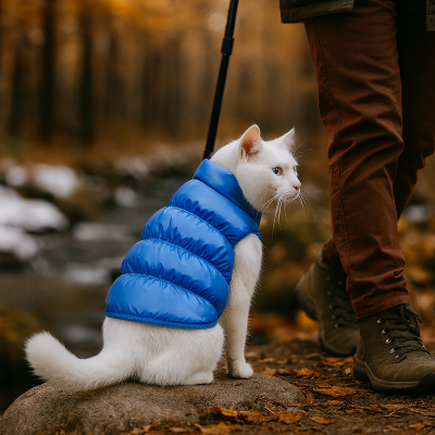 manteau hiver chat bleu sur chat blanc