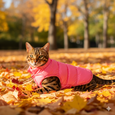 manteau hiver chat rose sur chat