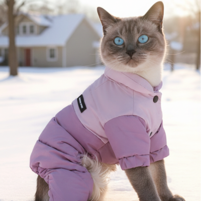 manteau hiver chat mauve sur chat