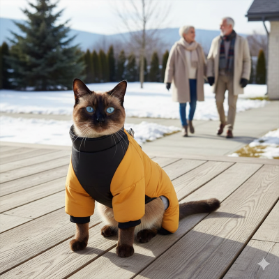 manteau hiver pour chat duvet jaune chat siamois