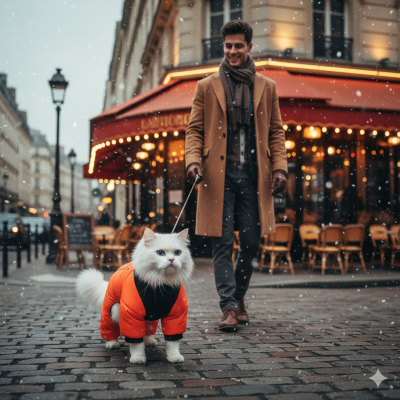 manteau hiver pour chat duvet orange chat blanc
