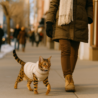 manteau hiver pour chat beige avec bengal