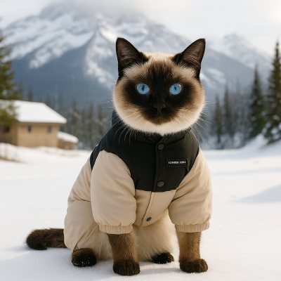 manteau hiver chat beige chat siamois