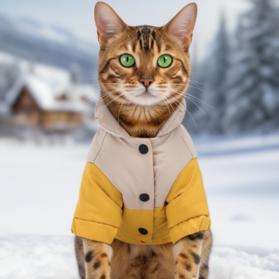manteau hiver chat jaune chat de bengal