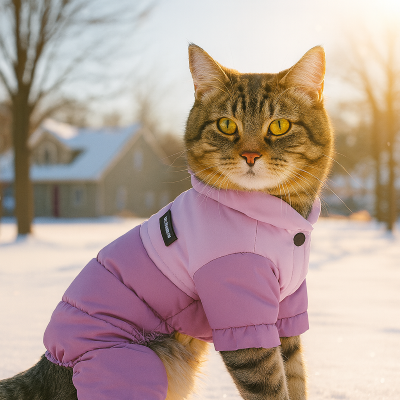 manteau hiver chat mauve sur chat