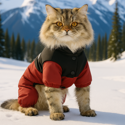 manteau hiver chat rouge sur chat