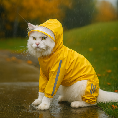 manteau imperméable pour chat jaune chat blanc
