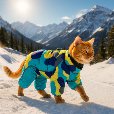 manteau matelassé pour chat thermique bleu chat roux