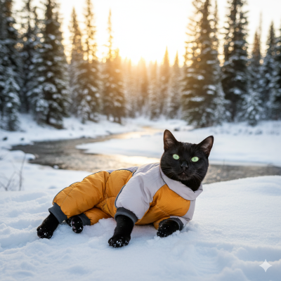 manteau matelassé pour chat thermique orange chat noir