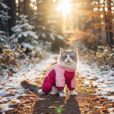 manteau matelassé pour chat thermique rose chat ragdoll