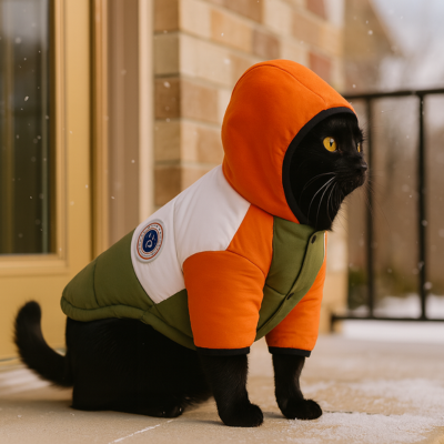 manteau pour chat coupe-vent orange chat noir