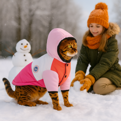 manteau pour chat coupe-vent rose chat neige