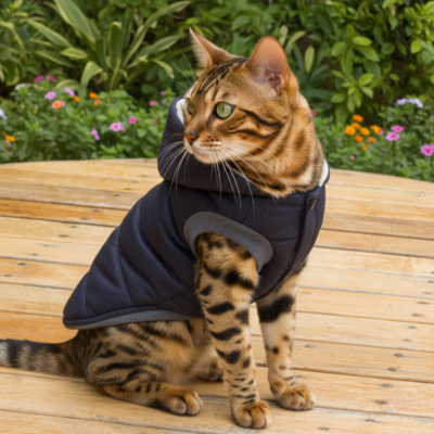 manteau pour chat extérieur noir sur chat