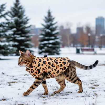 manteau pour chat extérieur léopard chat dans la neige
