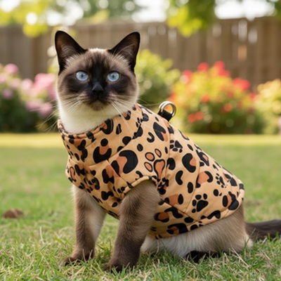 manteau pour chat extérieur léopard sur chat siamois