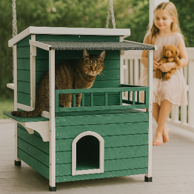 niche pour chat exteéieur verte chat balcon