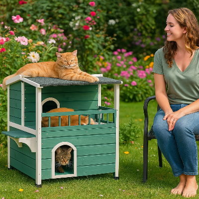niche pour chat extérieur verte jardin