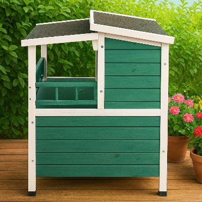 niche pour chat extérieur verte vue cote