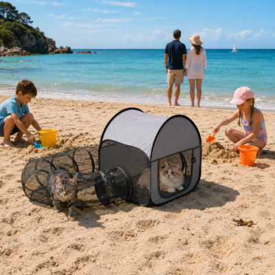 parc a chat extérieur à la plage
