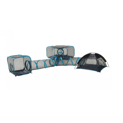 parc pour chats extérieur avec tunnels doubles