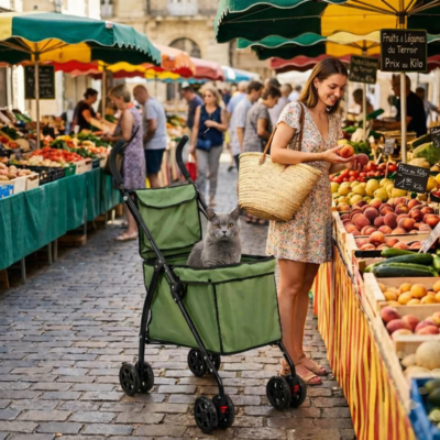 poussette à chat pliable compacte pour les courses
