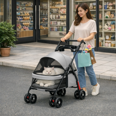 poussette animaux grise pour le shopping