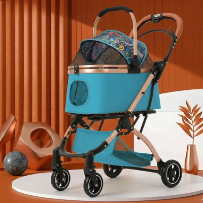 poussette animaux bleue