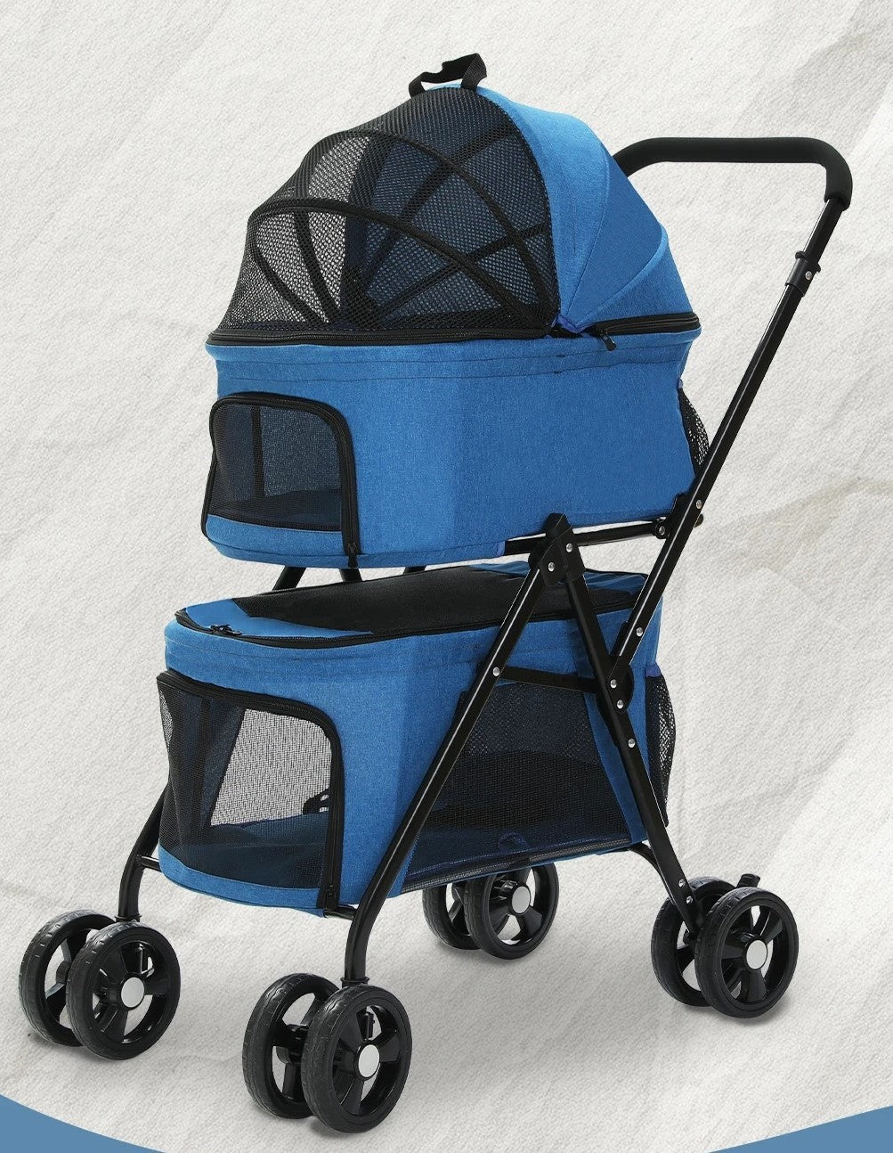 poussette animaux double variante bleu