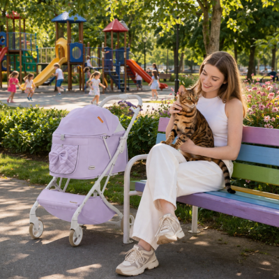 poussette animaux mauve