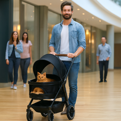 poussette pliable pour chat avec fenêtre magasin