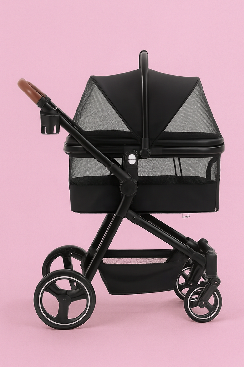 poussette pour chat avec fenetre noir rose