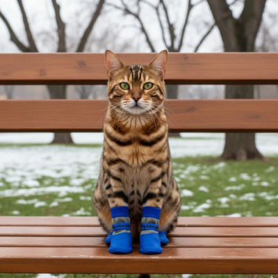 protège-pattes chat semelles souples bleu sur chat