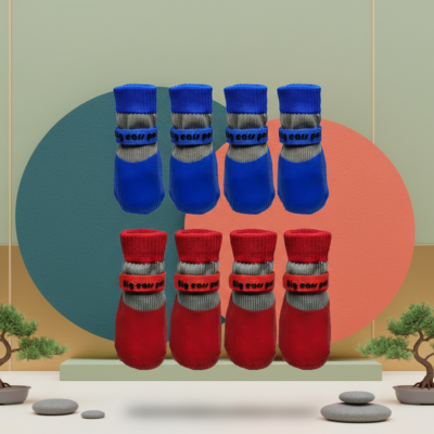 protège-pattes chat ensemble bleu et rouge