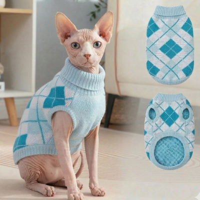 pull pour chat sphynx tricot plaid