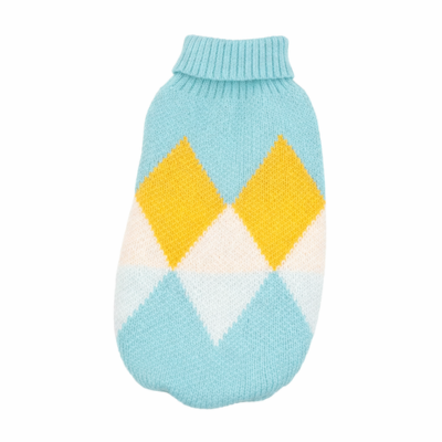 pull pour chat sphynx tricot bleu losange