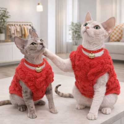 pulls pour chats sphynx douillet rouge avec chats