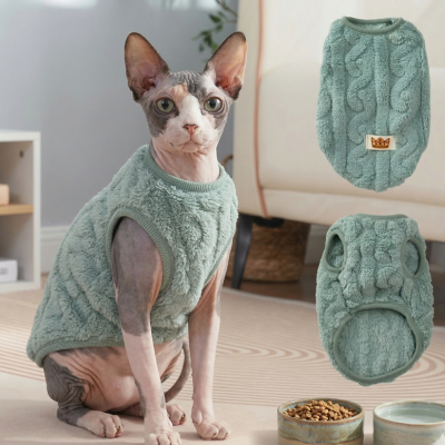 pulls pour chats sphynx douillet vert avant et arrière