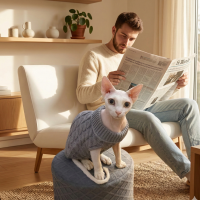 pulls pour chats sphynx Tricot Chaud gris sur chat