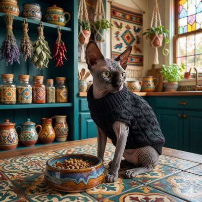 pulls pour chats sphynx Tricot Chaud noir sur chat