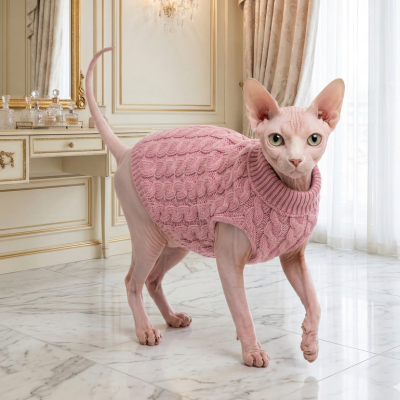 pulls pour chats sphynx Tricot Chaud rose sur chat