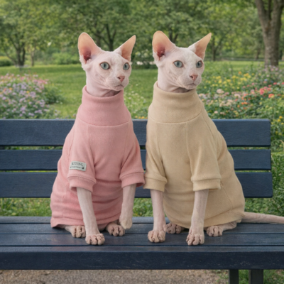 pyjamas pour chats sphynx Coton Printanier rose et beige