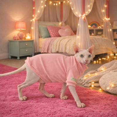 pyjamas pour chats sphynx Coton Printanier rose sur chat