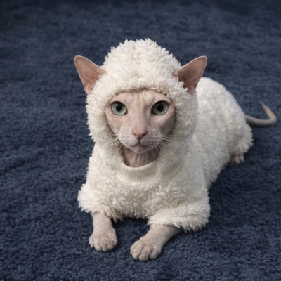 pyjamas pour chats sphynx Mouton Jersey sur chat sur tapis
