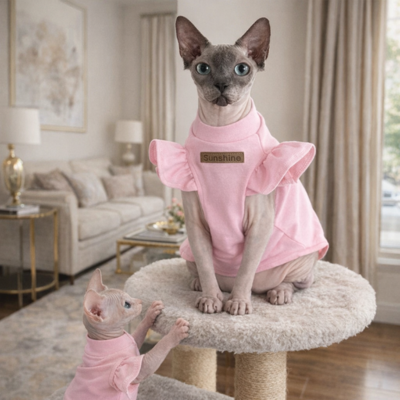 robe pour chat sphynx de fantaisie rose sur chat