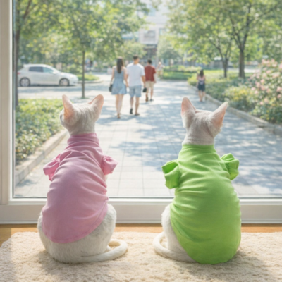robe pour chat sphynx de fantaisie rose et verte de dos