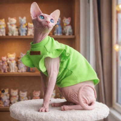 robe pour chat sphynx de fantaisie verte sur chat