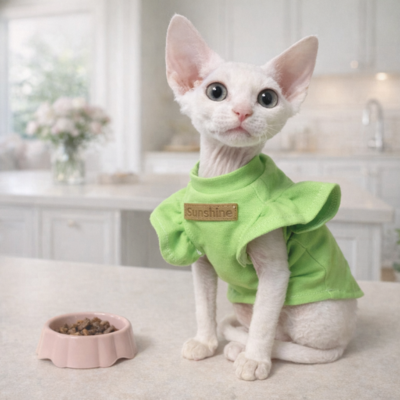 robe pour chat sphynx de fantaisie verte sur chaton